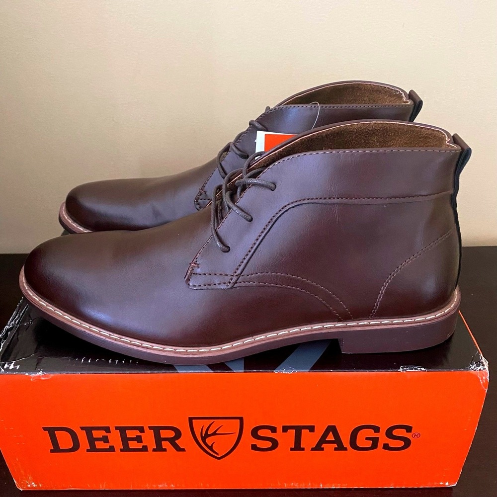 Deer Stags Mens Gorp Chukka Boots Dark Brown Plain Toe Lace Up Ankle Boots NEW